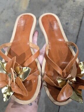 Sundance Catalog Brown Leather Flower Sandals